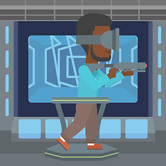 Image showing Man in virtual reality headset playing video game.