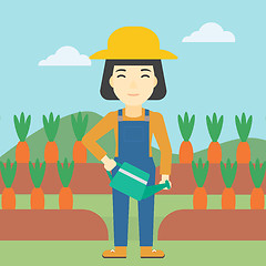 Image showing Female farmer and watering can vector illustration