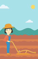 Image showing Farmer on the field with plough.