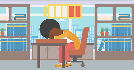 Image showing Woman sleeping at workplace vector illustration.