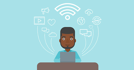 Image showing Man working on laptop vector illustration.