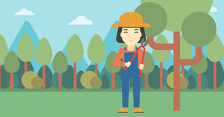 Image showing Female farmer using pruner vector illustration.