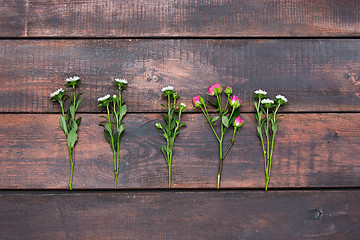 Image showing The wooden table with roses, top view