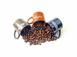Image showing coffee cups with coffee beans