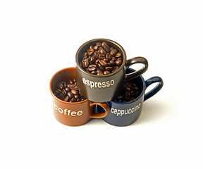 Image showing coffee cups with coffee beans