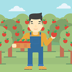 Image showing Farmer collecting apples vector illustration.