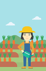 Image showing Female farmer and watering can vector illustration
