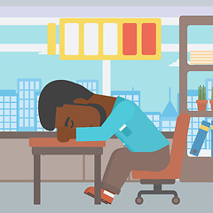 Image showing Man sleeping at workplace vector illustration.