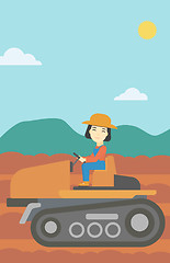 Image showing Female farmer driving tractor vector illustration.