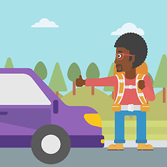 Image showing Young man hitchhiking vector illustration.