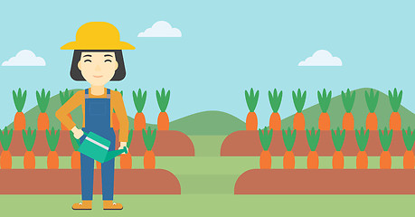 Image showing Female farmer and watering can vector illustration