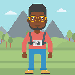 Image showing Man with camera on chest vector illustration.