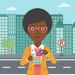 Image showing Woman with modular phone vector illustration.