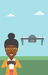 Image showing Woman flying drone vector illustration.