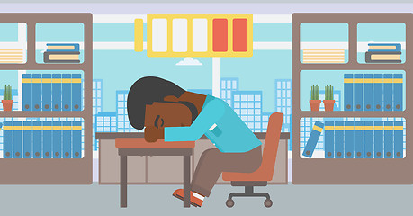 Image showing Man sleeping at workplace vector illustration.