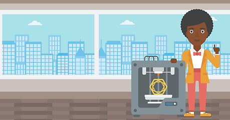 Image showing Woman with three D printer vector illustration.