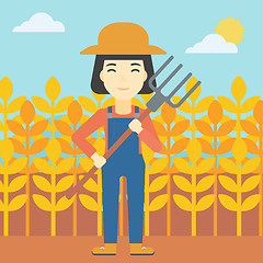 Image showing Female farmer with pitchfork vector illustration.