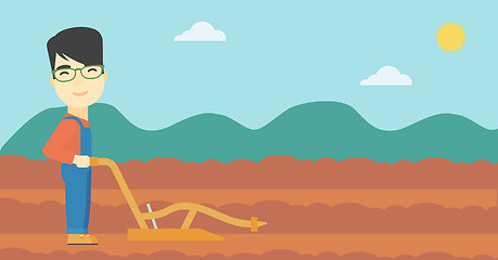 Image showing Farmer on the field with plough.