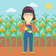 Image showing Female farmer holding corn vector illustration.