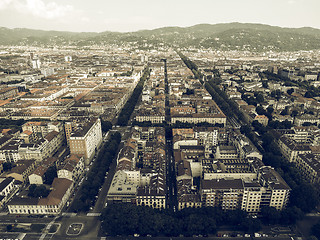 Image showing Aerial view of Turin vintage desaturated