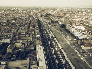 Image showing Aerial view of Turin vintage desaturated