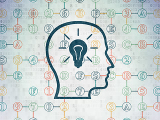 Image showing Data concept: Head With Lightbulb on Digital Data Paper background