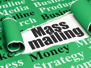 Image showing Advertising concept: black text Mass Mailing under the piece of  torn paper