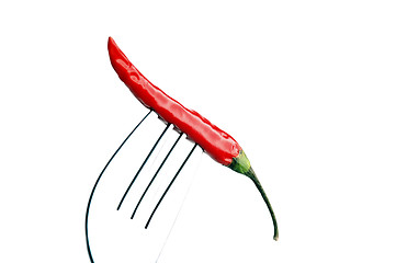 Image showing red chili pepper on a fork