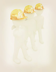 Image showing 3d mans in a hard hat with thumb up . 3D illustration. Vintage s