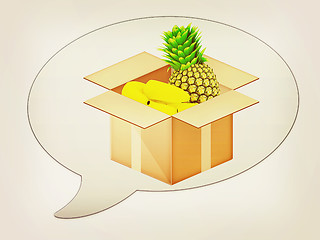 Image showing messenger window icon and pineapple and bananas in cardboard box