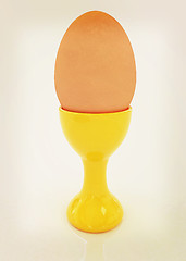 Image showing Easter egg on egg cup. 3D illustration. Vintage style.