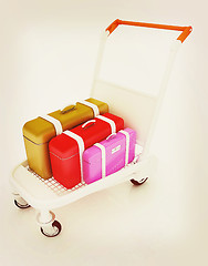 Image showing Trolley for luggage at the airport and luggage. 3D illustration.