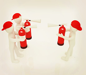 Image showing 3d mans with red fire extinguisher. The concept of confrontation