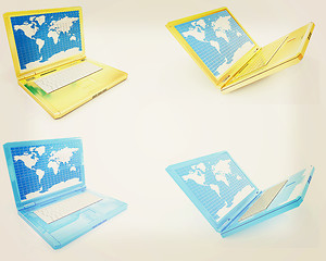 Image showing Laptop set. 3D illustration. Vintage style.