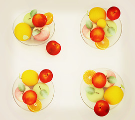 Image showing Set of citrus on a glass plate. 3D illustration. Vintage style.