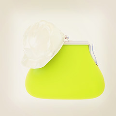 Image showing hard hat on purse. 3D illustration. Vintage style.