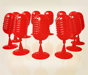 Image showing 3d rendering of a microphones. 3D illustration. Vintage style.