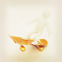 Image showing 3d white person with a skate and a cap. 3D illustration. Vintage