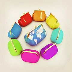 Image showing Purse Earth and purses. On-line concept. 3D illustration. Vintag