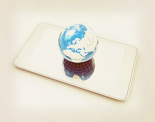 Image showing Phone and earch.Global internet concept. 3D illustration. Vintag