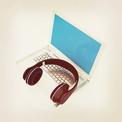 Image showing Headphone and Laptop . 3D illustration. Vintage style.