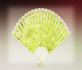 Image showing Colorful hand fan . 3D illustration. Vintage style.