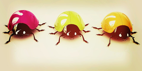 Image showing Ladybirds. 3D illustration. Vintage style.