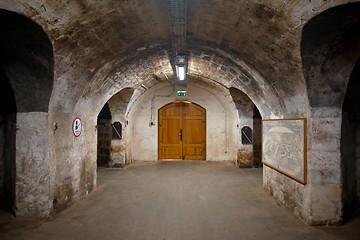 Image showing Long underground brick tunnel in the wine cellar