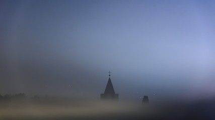 Image showing Church tower in fog