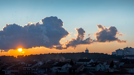 Image showing Sunset over village