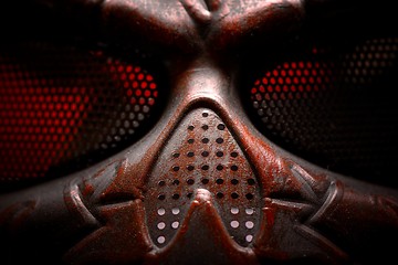 Image showing Steel mask covered with rust closeup