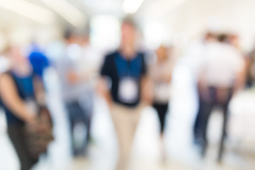 Image showing Abstract blurred people socializing during coffee break at business conference.