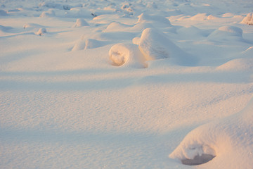 Image showing landscape. weather, snowdrifts in the foreground