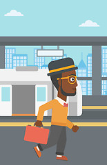 Image showing Man at the train station vector illustration.